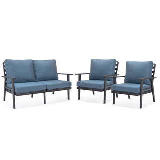 LeisureMod | Walbrooke Modern 3-Piece Outdoor Patio Set with Black Aluminum Frame and Removable Cushions Loveseat and Armchairs for Patio and Backyard Garden | WBL-57-31