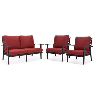 LeisureMod | Walbrooke Modern 3-Piece Outdoor Patio Set with Black Aluminum Frame and Removable Cushions Loveseat and Armchairs for Patio and Backyard Garden | WBL-57-31