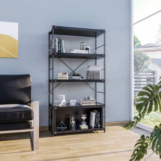 LeisureModLeisureMod | Brentwood Etagere Bookcase with Black Powder Coated Steel Frame and Melamine Board Shelves | BBBL-65BBBL-65BLAloha Habitat