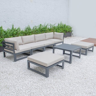 LeisureModLeisureMod | Chelsea 7-Piece Patio Ottoman Sectional And Coffee Table Set Black Aluminum With Cushions | CSTOBL-7CSTOBL-7BGAloha Habitat