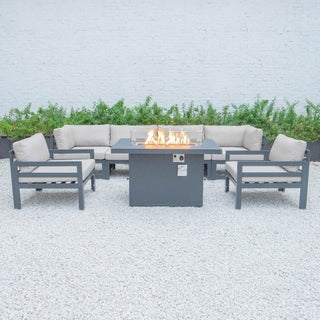 LeisureModLeisureMod | Chelsea 7-Piece Patio Sectional And Fire Pit Table Black Aluminum With Cushions | CSFARBL-7CSFARBL-7BGAloha Habitat
