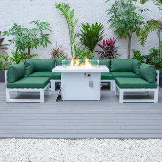LeisureModLeisureMod | Chelsea 7-Piece Patio Sectional And Fire Pit Table White Aluminum With Cushions | CSFW-7GCSFW-7GAloha Habitat