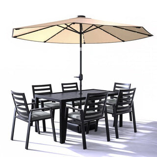LeisureModLeisuremod | Chelsea Aluminum Outdoor Dining Table With 8 Chairs and Beige Cushions | CC20-T63BL6CC20-T63-BL6Aloha Habitat