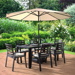LeisureModLeisuremod | Chelsea Aluminum Outdoor Dining Table With 8 Chairs and Beige Cushions | CC20-T63BL6CC20-T63BL-BG6Aloha Habitat