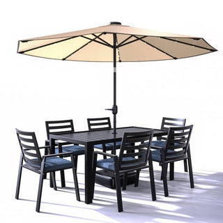 LeisureModLeisuremod | Chelsea Aluminum Outdoor Dining Table With 8 Chairs and Beige Cushions | CC20-T63BL6CC20-T63BL-CBU6Aloha Habitat