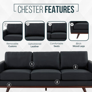 LeisureModLeisureMod | Chester Modern Leather Sofa With Birch Wood Base | CS83CS83BL-LAloha Habitat