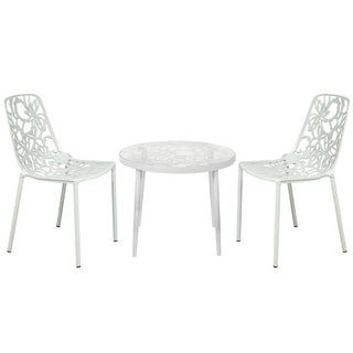 LeisureModLeisureMod | Devon Mid-Century Modern 3-Piece Aluminum Outdoor Patio Dining Set with Tempered Glass Top Table and 2 Stackable Flower Design Chairs for Patio, Poolside, Balcony, and Backyard Garden | DT20CDT20CWAloha Habitat