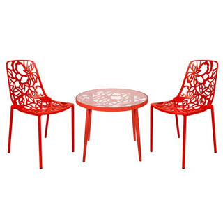 LeisureModLeisureMod | Devon Mid-Century Modern 3-Piece Aluminum Outdoor Patio Dining Set with Tempered Glass Top Table and 2 Stackable Flower Design Chairs for Patio, Poolside, Balcony, and Backyard Garden | DT20CDT20CRAloha Habitat
