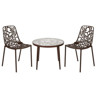 LeisureModLeisureMod | Devon Mid-Century Modern 3-Piece Aluminum Outdoor Patio Dining Set with Tempered Glass Top Table and 2 Stackable Flower Design Chairs for Patio, Poolside, Balcony, and Backyard Garden | DT20CDT20CBRAloha Habitat