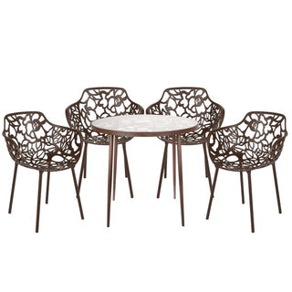 LeisureModLeisureMod | Devon Mid-Century Modern 5-Piece Aluminum Outdoor Patio Dining Set with Tempered Glass Top Table and 4 Stackable Flower Design Arm Chairs for Patio, Poolside, Balcony, and Backyard Garden | DT31CA4DT31CABR4Aloha Habitat