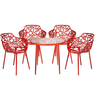 LeisureModLeisureMod | Devon Mid-Century Modern 5-Piece Aluminum Outdoor Patio Dining Set with Tempered Glass Top Table and 4 Stackable Flower Design Arm Chairs for Patio, Poolside, Balcony, and Backyard Garden | DT31CA4DT31CAR4Aloha Habitat