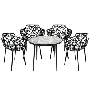 LeisureModLeisureMod | Devon Mid-Century Modern 5-Piece Aluminum Outdoor Patio Dining Set with Tempered Glass Top Table and 4 Stackable Flower Design Arm Chairs for Patio, Poolside, Balcony, and Backyard Garden | DT31CA4DT31CABL4Aloha Habitat