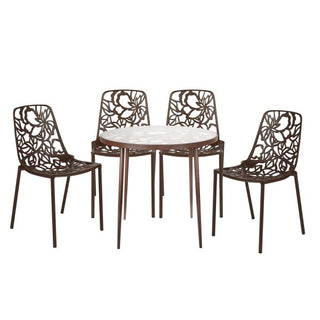 LeisureModLeisureMod | Devon Mid-Century Modern 5-Piece Aluminum Outdoor Patio Dining Set with Tempered Glass Top Table and 4 Stackable Flower Design Chairs for Patio, Poolside, Balcony, and Backyard Garden | DT31C4DT31C4BRAloha Habitat