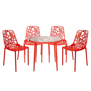 LeisureModLeisureMod | Devon Mid-Century Modern 5-Piece Aluminum Outdoor Patio Dining Set with Tempered Glass Top Table and 4 Stackable Flower Design Chairs for Patio, Poolside, Balcony, and Backyard Garden | DT31C4DT31C4RAloha Habitat
