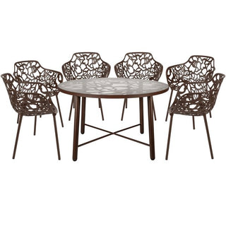 LeisureModLeisureMod | Devon Mid-Century Modern 7-Piece Aluminum Outdoor Patio Dining Set with Tempered Glass Top Table and 6 Stackable Flower Design Arm Chairs for Patio, Poolside, Balcony, and Backyard Garden | DT48CA6DT48CABR6Aloha Habitat
