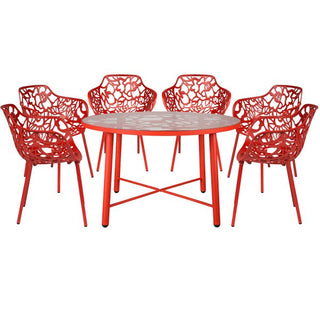 LeisureModLeisureMod | Devon Mid-Century Modern 7-Piece Aluminum Outdoor Patio Dining Set with Tempered Glass Top Table and 6 Stackable Flower Design Arm Chairs for Patio, Poolside, Balcony, and Backyard Garden | DT48CA6DT48CAR6Aloha Habitat