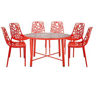 LeisureModLeisureMod Devon Mid-Century Modern 7-Piece Aluminum Outdoor Patio Dining Set with Tempered Glass Top Table and 6 Stackable Flower Design Chairs for Patio, Poolside, Balcony, and Backyard Garden DT48C6WDT48C6RAloha Habitat