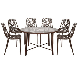LeisureModLeisureMod Devon Mid-Century Modern 7-Piece Aluminum Outdoor Patio Dining Set with Tempered Glass Top Table and 6 Stackable Flower Design Chairs for Patio, Poolside, Balcony, and Backyard Garden DT48C6WDT48C6BRAloha Habitat