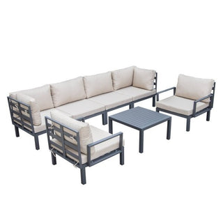 LeisureModLeisureMod | Hamilton 7-Piece Aluminum Patio Conversation Set With Coffee Table And Cushions | HSFBL-7HSTBL-7BGAloha Habitat
