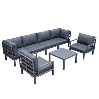 LeisureModLeisureMod | Hamilton 7-Piece Aluminum Patio Conversation Set With Coffee Table And Cushions | HSFBL-7HSTBL-7BLAloha Habitat