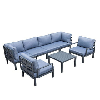 LeisureModLeisureMod | Hamilton 7-Piece Aluminum Patio Conversation Set With Coffee Table And Cushions | HSFBL-7HSTBL-7BUAloha Habitat