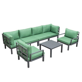 LeisureModLeisureMod | Hamilton 7-Piece Aluminum Patio Conversation Set With Coffee Table And Cushions | HSFBL-7HSTBL-7GAloha Habitat