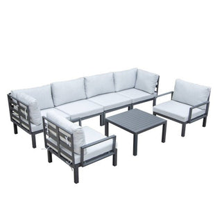 LeisureModLeisureMod | Hamilton 7-Piece Aluminum Patio Conversation Set With Coffee Table And Cushions | HSFBL-7HSTBL-7LGRAloha Habitat