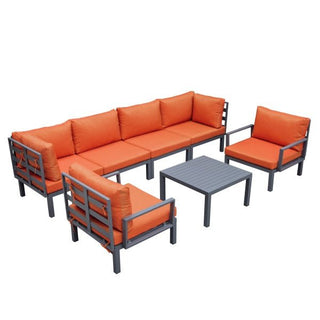 LeisureModLeisureMod | Hamilton 7-Piece Aluminum Patio Conversation Set With Coffee Table And Cushions | HSFBL-7HSTBL-7ORAloha Habitat