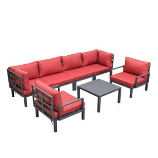LeisureModLeisureMod | Hamilton 7-Piece Aluminum Patio Conversation Set With Coffee Table And Cushions | HSFBL-7HSTBL-7RAloha Habitat