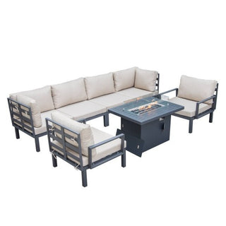 LeisureModLeisureMod | Hamilton 7-Piece Aluminum Patio Conversation Set With Fire Pit Table And Cushions | HSFBL-7HSFBL-7BGAloha Habitat