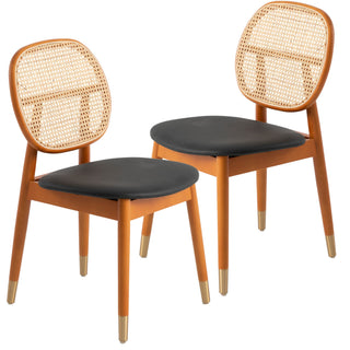 LeisureModLeisureMod | Holbeck Wicker Dining Chair with Upholstered Leather Seat and Beech Wood Legs, Set of 2 | HC18NBU2HC18BL2Aloha Habitat