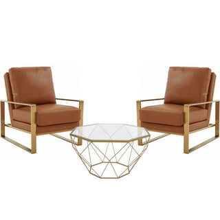 LeisureModLeisureMod | Jefferson Leather Armchair with Gold Frame and Large Octagon Coffee Table with Geometric Base | JAG29MD312-LJAG29MD31BR2-LAloha Habitat