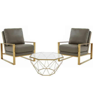 LeisureModLeisureMod | Jefferson Leather Armchair with Gold Frame and Large Octagon Coffee Table with Geometric Base | JAG29MD312-LJAG29MD31GR2-LAloha Habitat
