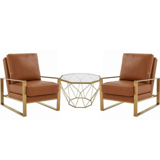 LeisureModLeisureMod | Jefferson Leather Armchair with Gold Frame and Octagon Coffee Table with Geometric Base | JAG29MD232-LJAG29MD23BR2-LAloha Habitat