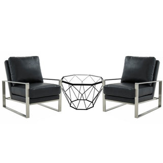 LeisureModLeisureMod | Jefferson Leather Armchair with Silver Frame and Octagon Coffee Table with Geometric Base | JAS29MD232-LJAS29MD23BL2-LAloha Habitat