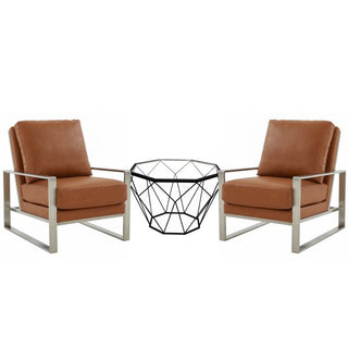 LeisureModLeisureMod | Jefferson Leather Armchair with Silver Frame and Octagon Coffee Table with Geometric Base | JAS29MD232-LJAS29MD23BR2-LAloha Habitat