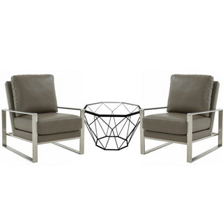 LeisureModLeisureMod | Jefferson Leather Armchair with Silver Frame and Octagon Coffee Table with Geometric Base | JAS29MD232-LJAS29MD23GR2-LAloha Habitat