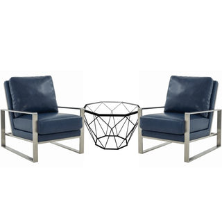 LeisureModLeisureMod | Jefferson Leather Armchair with Silver Frame and Octagon Coffee Table with Geometric Base | JAS29MD232-LJAS29MD23NBU2-LAloha Habitat