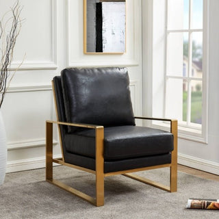 LeisureModLeisureMod | Jefferson Leather Modern Design Accent Armchair With Elegant Gold Frame | JAG29-LJAG29BL-LAloha Habitat