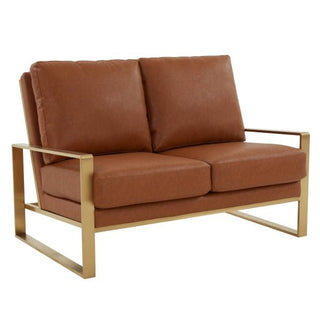 LeisureModLeisureMod Jefferson Modern Design Leather Loveseat With Gold FrameJAG53BR-LAloha Habitat