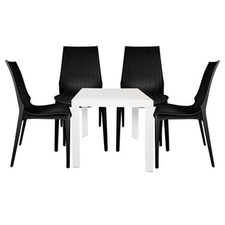 LeisureModLeisureMod | Kent 5-Piece Outdoor Dining Set with Plastic Square Table and 4 Stackable Chairs with Weave Design | KC19BMT31W4KC19BMT31W4Aloha Habitat