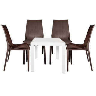LeisureModLeisureMod | Kent 5-Piece Outdoor Dining Set with Plastic Square Table and 4 Stackable Chairs with Weave Design | KC19BMT31W4KC19BRMT31W4Aloha Habitat