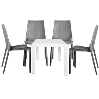 LeisureModLeisureMod | Kent 5-Piece Outdoor Dining Set with Plastic Square Table and 4 Stackable Chairs with Weave Design | KC19BMT31W4KC19GRMT31W4Aloha Habitat