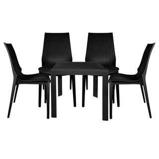 LeisureModLeisureMod | Kent 5-Piece Outdoor Dining Set with Plastic Square Table and 4 Stackable Chairs with Weave Design | KC19BMT31W4KC19MT31BL4Aloha Habitat