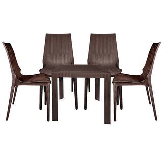 LeisureModLeisureMod | Kent 5-Piece Outdoor Dining Set with Plastic Square Table and 4 Stackable Chairs with Weave Design | KC19BMT31W4KC19MT31BR4Aloha Habitat
