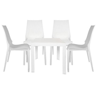 LeisureModLeisureMod | Kent 5-Piece Outdoor Dining Set with Plastic Square Table and 4 Stackable Chairs with Weave Design | KC19BMT31W4KC19MT31WH4Aloha Habitat