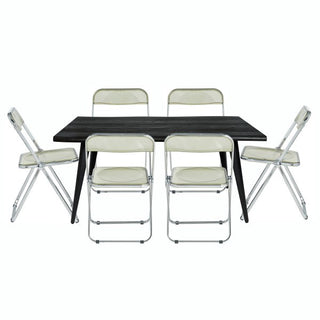 LeisureModLeisuremod | Lawrence 7-Piece Acrylic Folding Dining Chair and Rectangular Dining Table Set | LF19RTM63-6LF19RTM63A6Aloha Habitat
