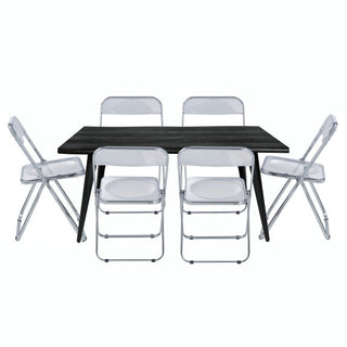 LeisureModLeisuremod | Lawrence 7-Piece Acrylic Folding Dining Chair and Rectangular Dining Table Set | LF19RTM63-6LF19RTM63CL6Aloha Habitat