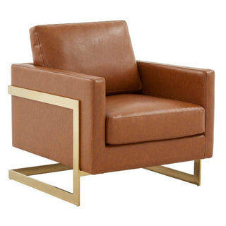 LeisureModLeisureMod | Lincoln Leather Accent Armchair With Gold Frame | LA31-LLA31BR-LAloha Habitat