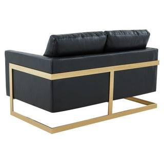 LeisureModLeisureMod | Lincoln Modern Mid-Century Upholstered Leather Loveseat with Gold Frame | LA55-L LA55BL-LLA55BL-LAloha Habitat